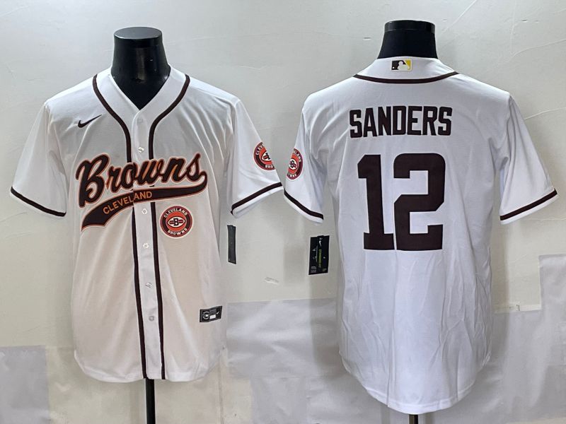 Men 2025 Cleveland Browns #12 Sanders White Joint Name Nike Limited NFL Jersey style 6
